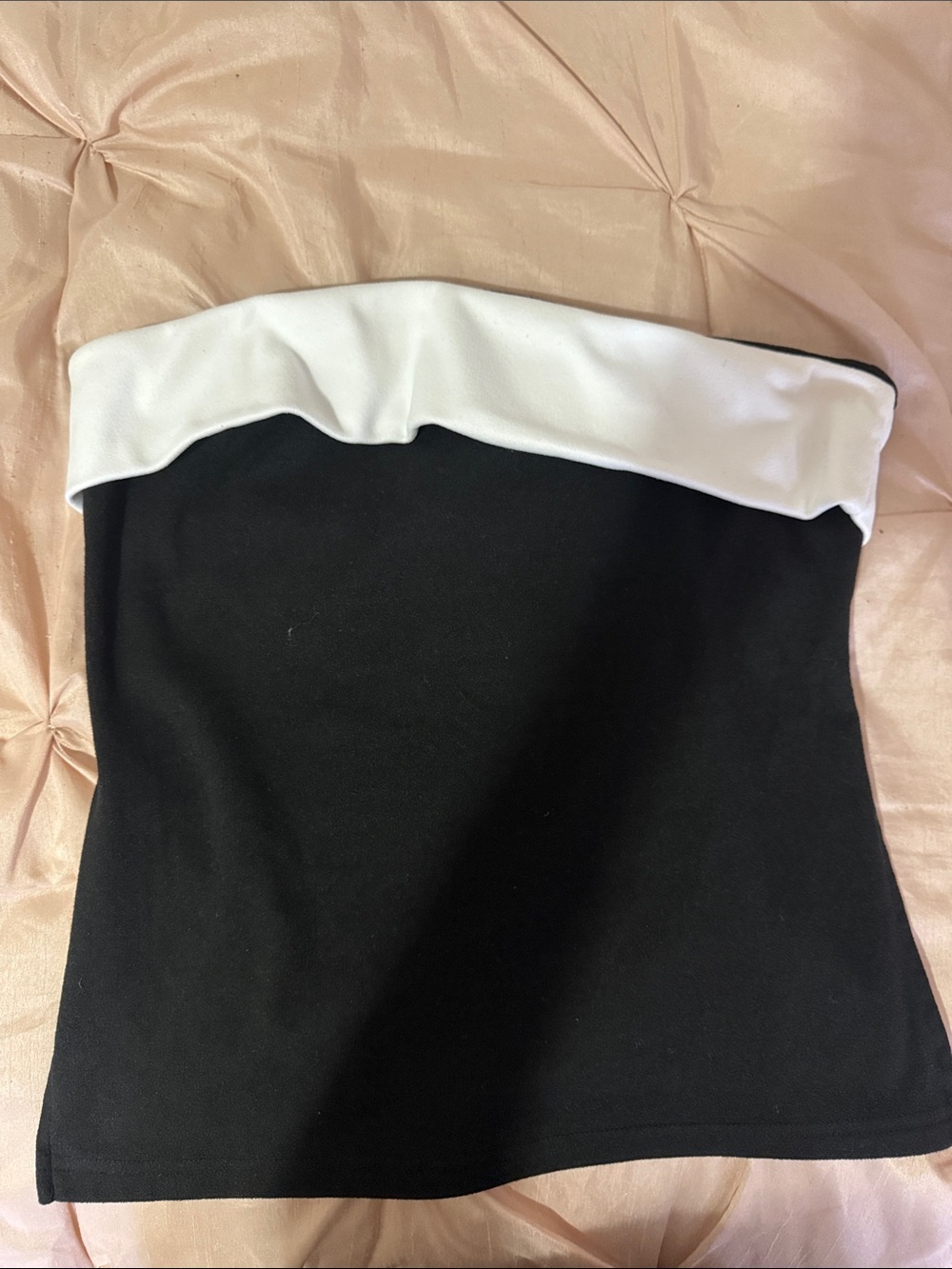 Black Strapless Tube Top with White Fold-Over Trim